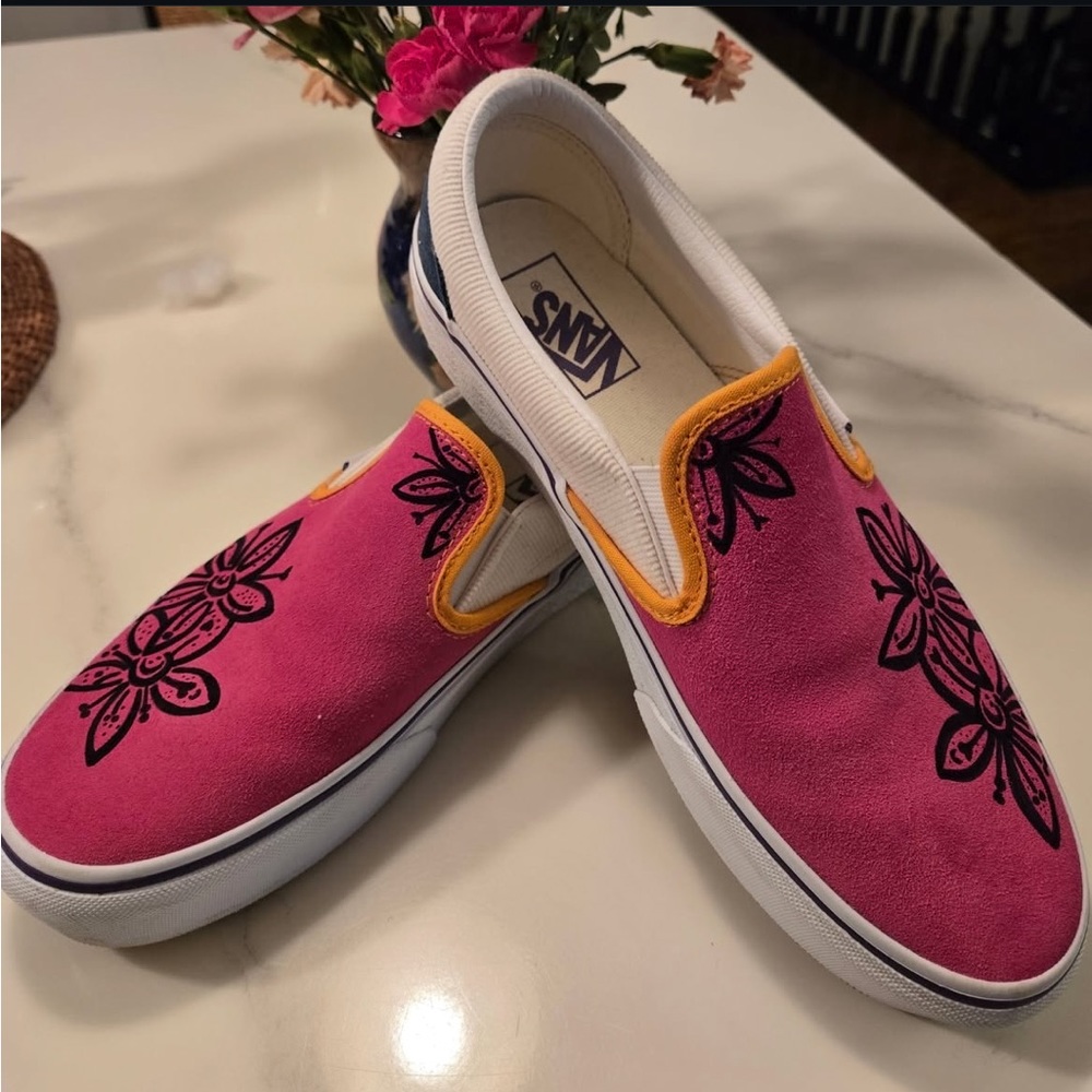 Pink Vans with Orange and Blue Accents